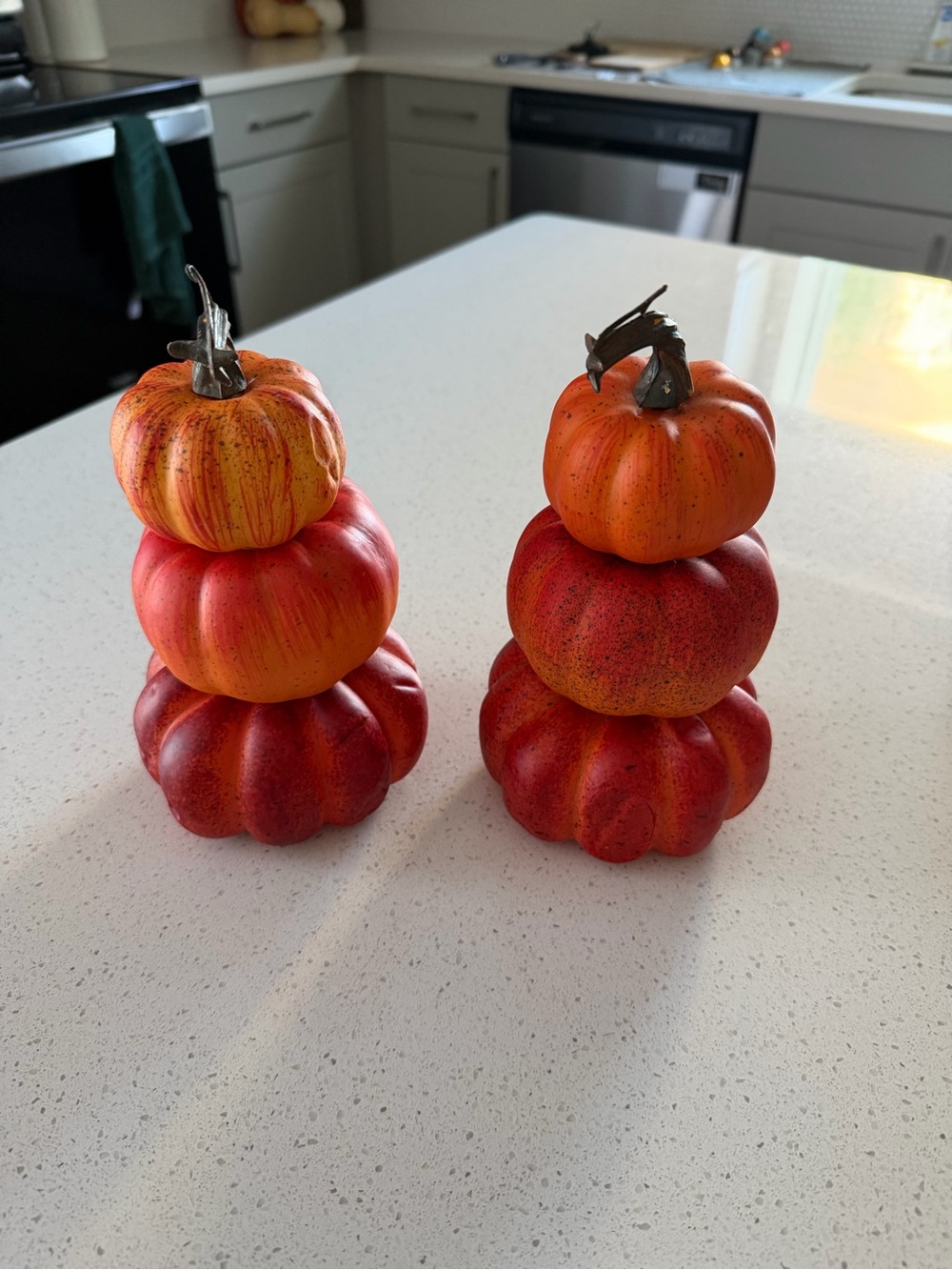 Autumn Stacked Decorative Pumpkins - Orange and Red Fall Accent